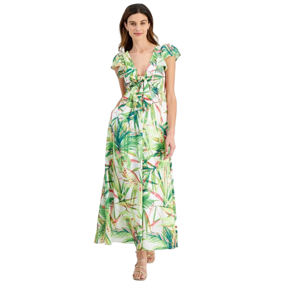 Taylor Plus Size Tropical Print Tie-Front Maxi Dress Size 24W – NWT